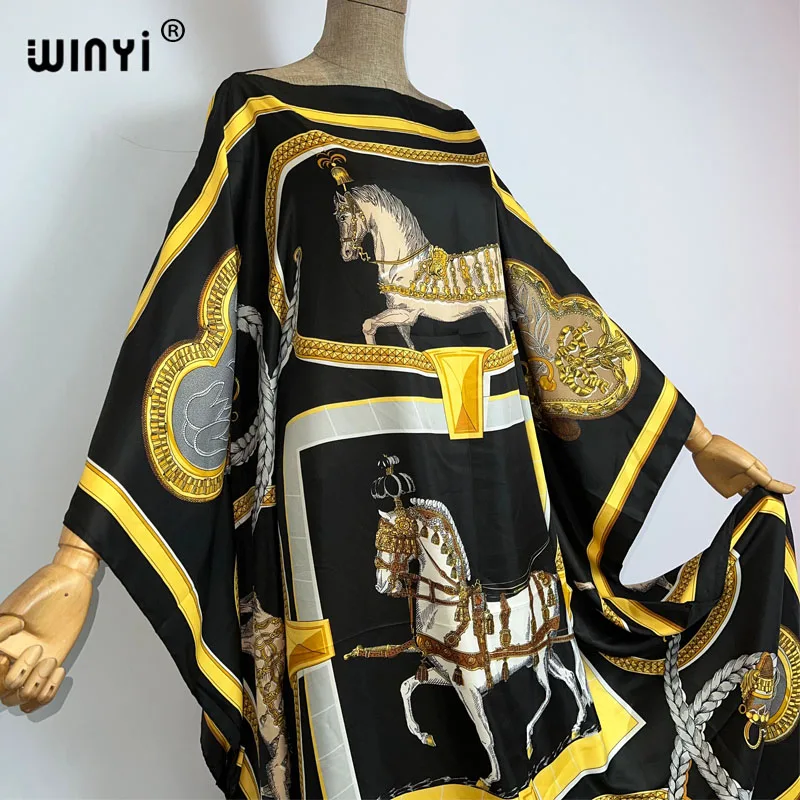 WINYI 2023 neues Afrika-Mode-Boho-populäres bedrucktes Twill-Kaftan-Maxikleid Sommerstrand Böhmisches Kaftan-langes Kleid für Damen