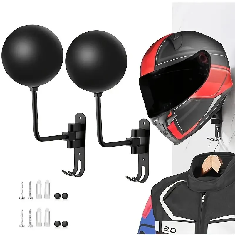 Uchwyt ścienny na kask, wieszak na kask motocyklowy 180 °   Wieszak na kask z obrotową podstawą i haczykami na płaszcze, czapki, kaski rowerowe, bejsbolowe i do rugby.