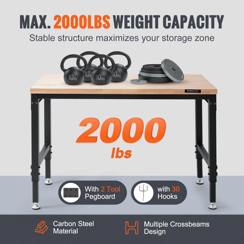 Table d'établi réglable 122x61cm avec prise de courant et roulettes