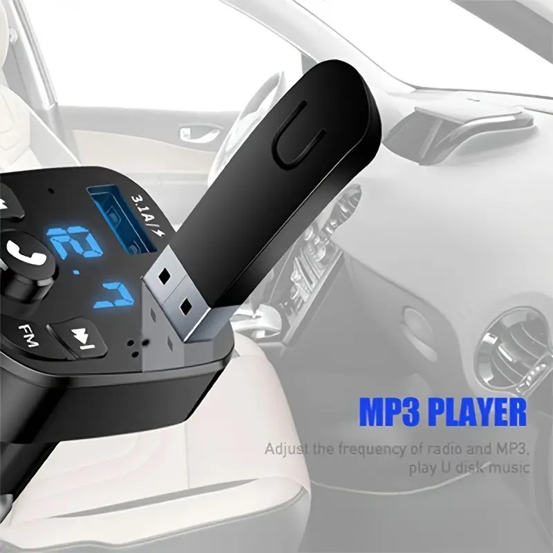 1 pc Car MP3 Wireless Car Bluetooth FM Transmitter Aux Supports QC3.0 Charging Treble and Bass Sound Music Player
