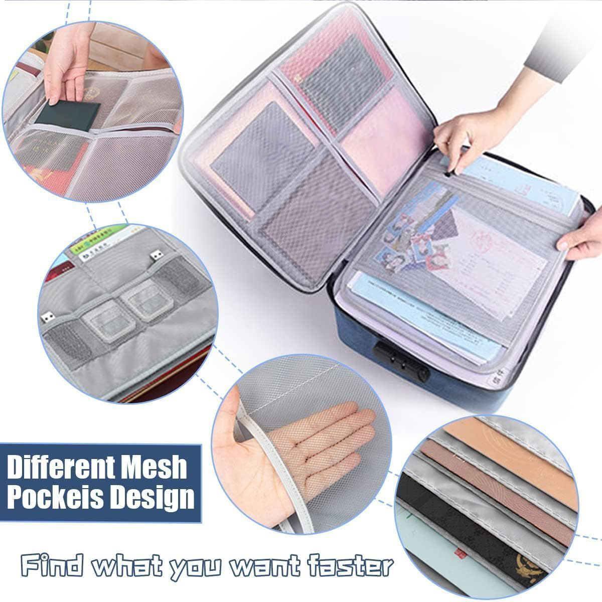 Document briefcase, 3-layer lockable storage bag, men's women's bag, wallet, passport, home security function storage box.-zmt