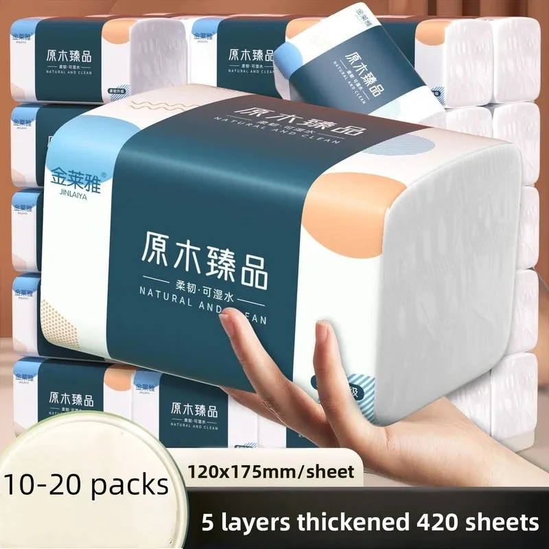 10-20 paquetes de papel de madera, 420 hojas por paquete, 5 capas gruesas, papel higiénico, servilletas, hojas grandes de papel