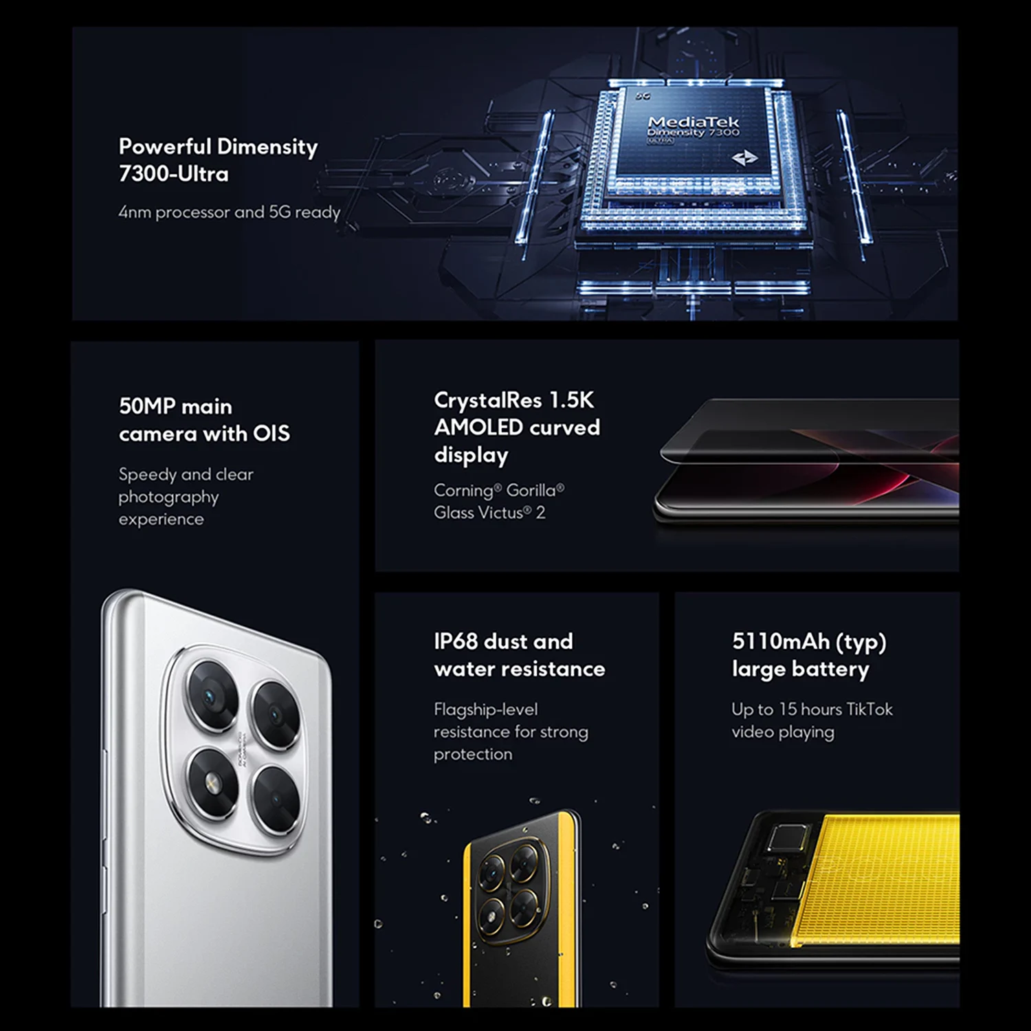 World Premiere POCO X7 Global Version Smartphone Dimensity 7300-Ultra 6.67" 1.5K AMOLED Curved Display 45W Turbo Charging NFC