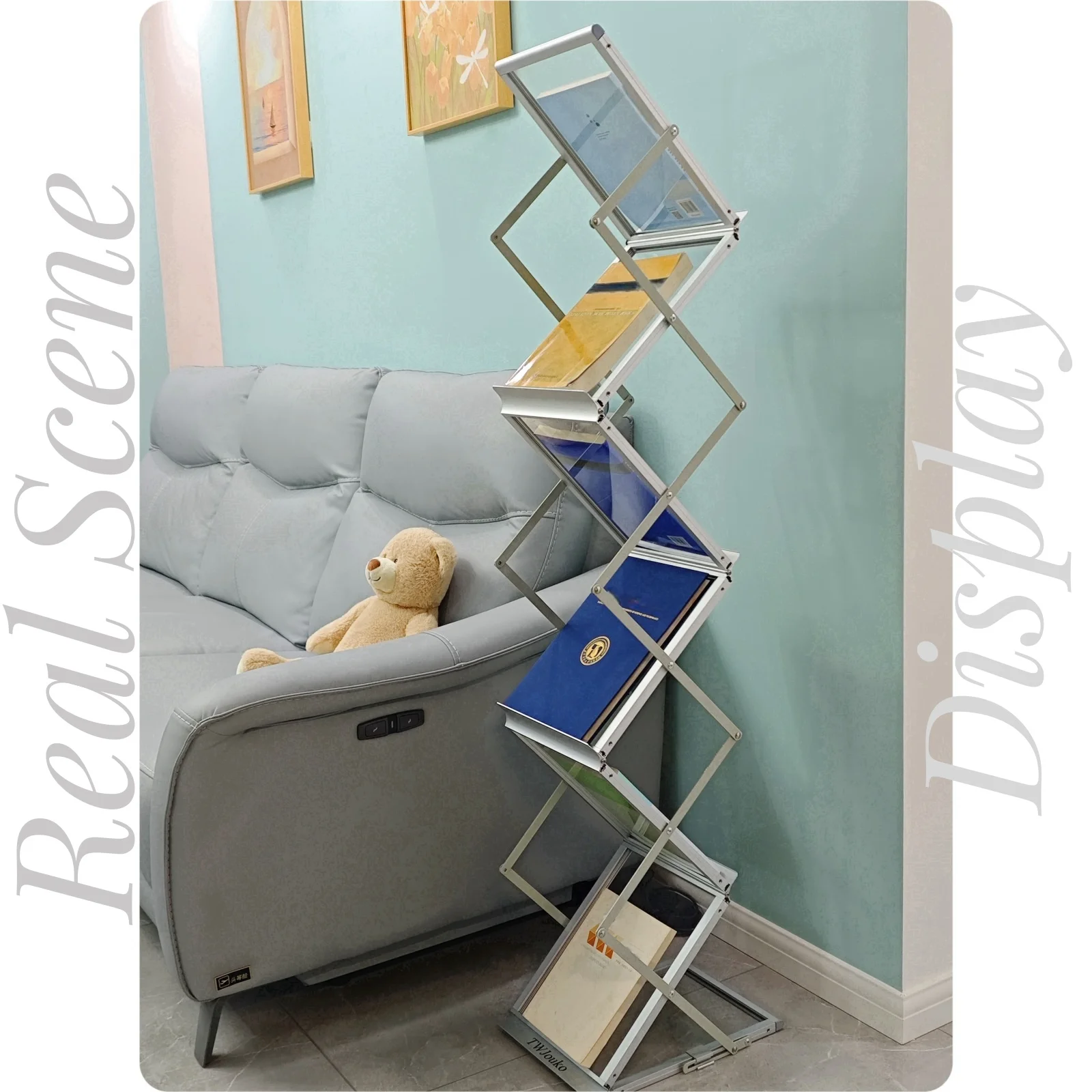 7 Pockets No Need Installation Folding Magazine Rack Handheld Easy Mobility Trade Show Flyer Holder Brochure Display Stand