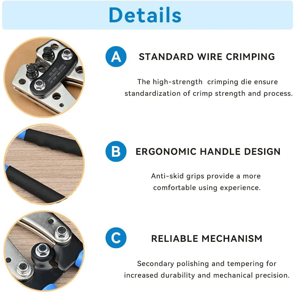 Battery Cable Lug Crimping Tool 10-1 AWG with Cutter, 60Pcs Copper Ring Terminals Heavy Duty Wire Crimper Set for Battery Cables