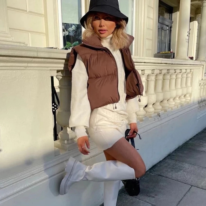 Gilet corto in cotone da donna autunno e inverno Colletto corto alla coreana Gilet trapuntato senza maniche caldo Giacca da viaggio all'aperto Top