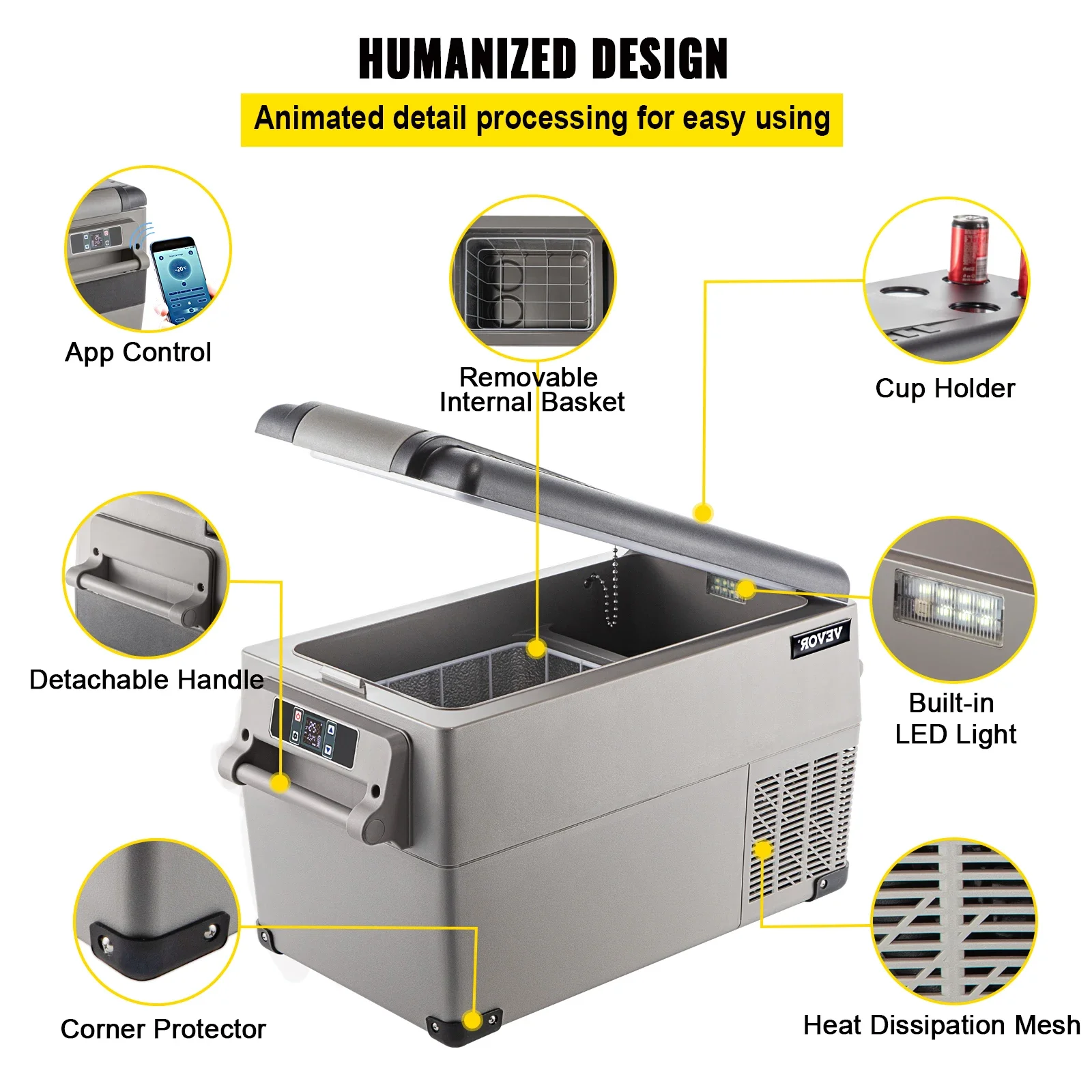 VEVOR 35L Auto-Kühlschrank, Mini-Kühlschrank mit Gefrierfach, tragbarer Kompressorkühler mit LED-Anzeige für Camping, Fahrzeug, Auto, LKW, Wohnmobil, Boot