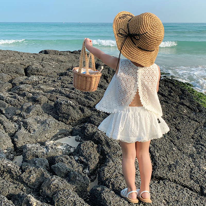 Meisjes 2024 Zomer Kleding Sets Holle Kant Pak Baby Casual Mouwloos T-shirt + Shorts Kinderkleding Sets Babykleertjes outfits