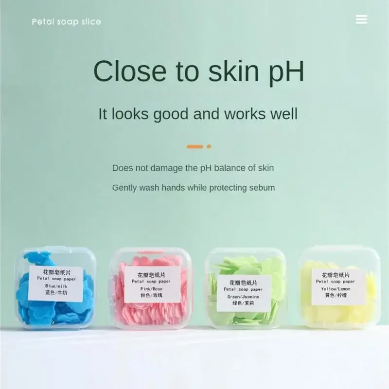 กล่องแบบพกพาล้างมือสบู่ Slice ทิ้งกลีบสบู่ Flakes ผิวสดกระดาษสบู่ในครัวเรือน Travel