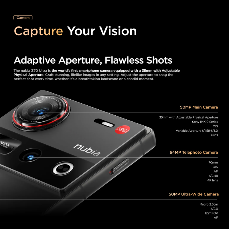 Global Version Nubia Z70 Ultra 64MP Rear Camera Snapdragon 8 Elite 6.85'' AMOLED 1.5K HD Display 6150mAh 80W Fast Charging IP69