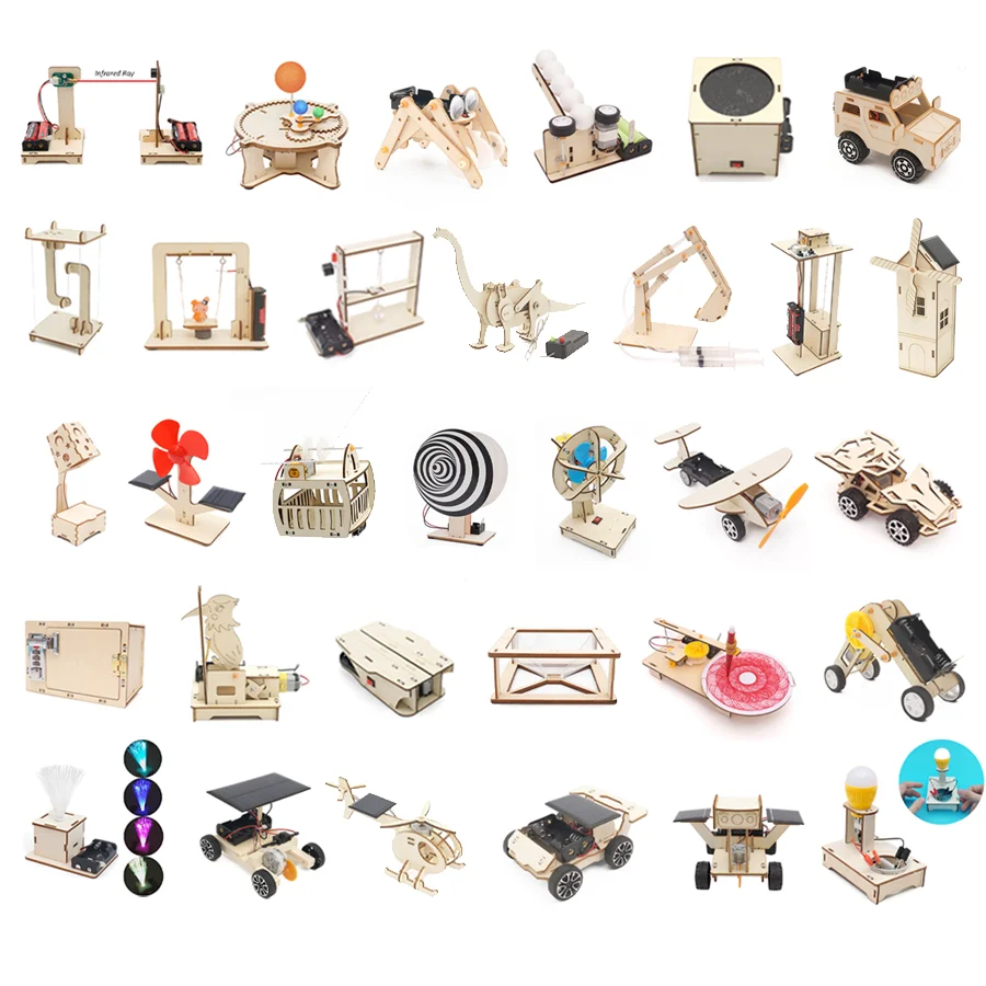 DIY Science Toys Children Educational STEM Kits Car Dinosaur Model Technologia Experimental Tool Wood Puzzle Games School Supply