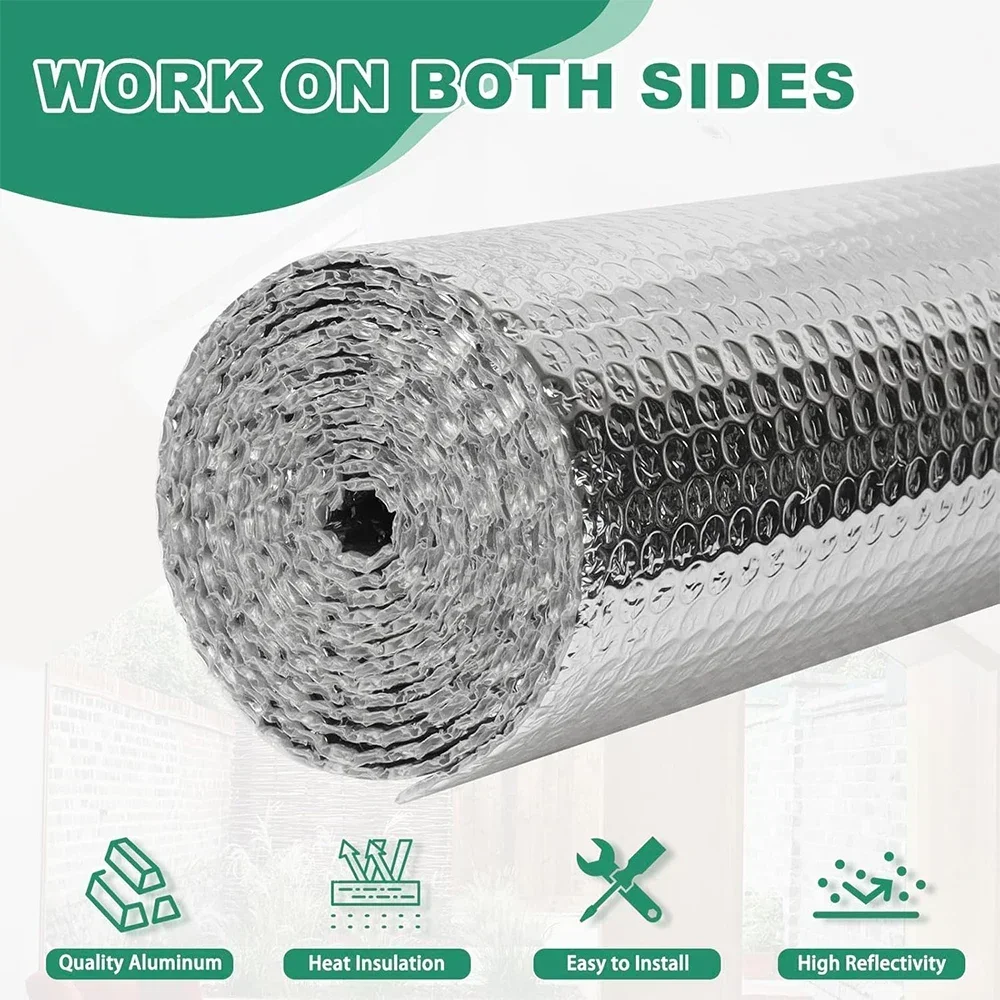 Doppelseitige Aluminiumfolie, reflektierende Isolierung, Schaumstofffolie, Blasenrolle zum Wärmenhalten, Thermoschild, Strahlungsbarriere, 1 m x 3 m