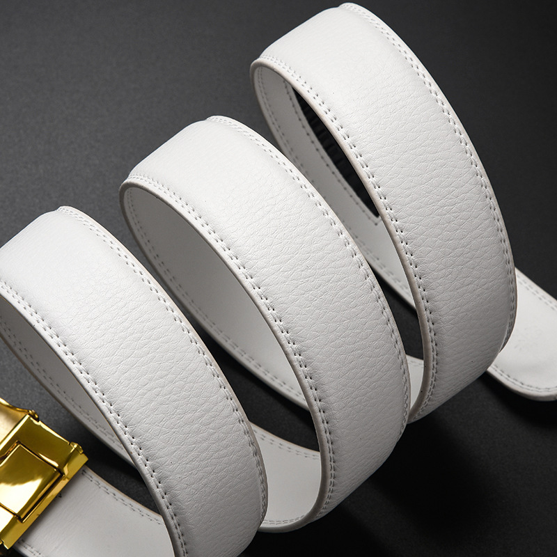 Cinturón blanco de piel de vaca con hebilla automática para hombre, cinturón elegante informal comercial de diseño de lujo, pretina de cuero genuino de doble cara, novedad de 2023