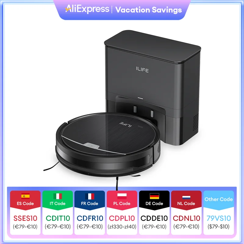 ILIFE V9/V9Pro Robot aspirateur, auto-vidage, forte aspiration 3000 Pa, navigation gyroscopique, calendrier, contrôle par application/Alexa, pour poils d'animaux