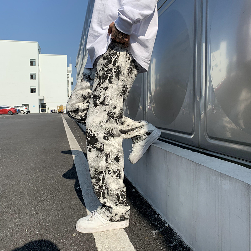 Pantalones vaqueros estampados Unisex cintura elástica primavera 2025 pantalones para fregar pantalones vaqueros moda para hombre estilo coreano High Street pantalones sueltos de Hip Hop