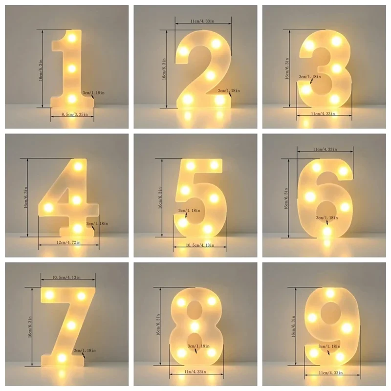 1pc 6.3inch Decorative LED Lamp White Plastic Marquee Number Light up Sign Neon For Home Wedding Party Birthday Holiday Decor