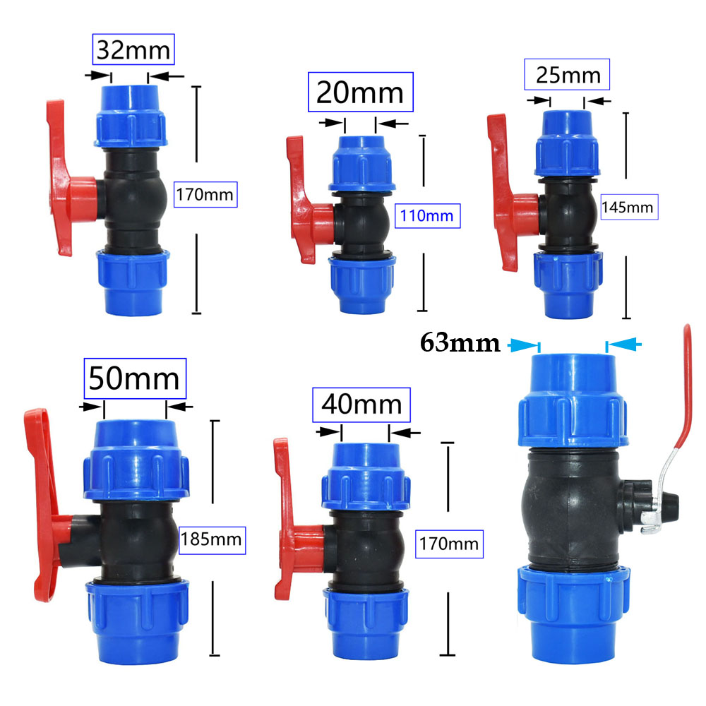 Divisor de agua del grifo de plástico PE, Conector de válvula rápida, accesorios de tubería de agua de riego de granja de jardín, 20/25/32/40/50/63mm