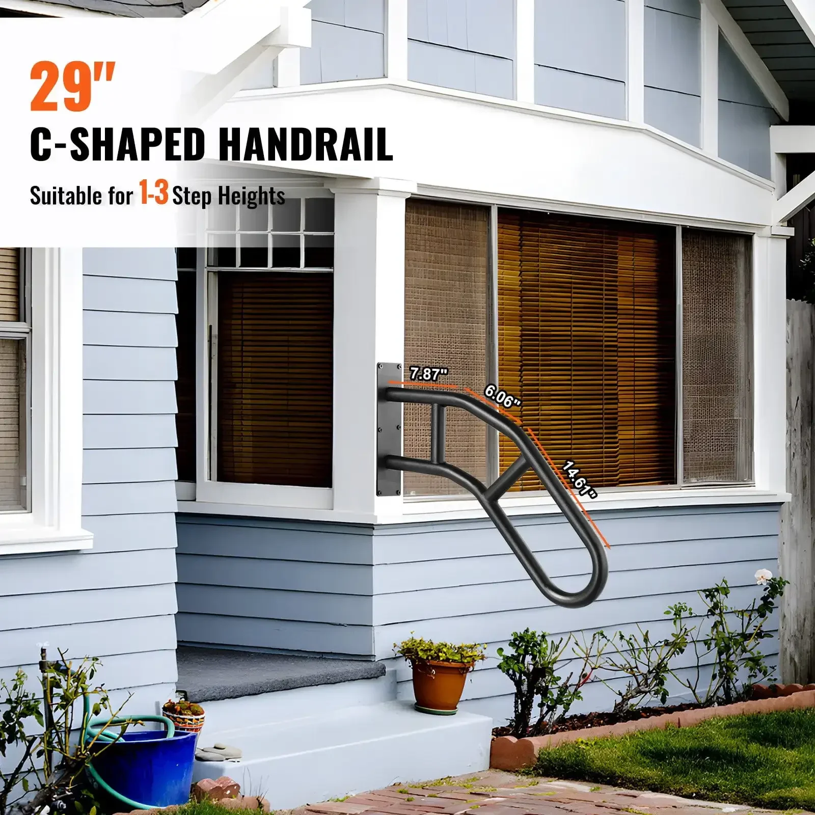 29" Wall Mount Handrails for Outdoor Steps - Durable Railings for 1-3 Steps