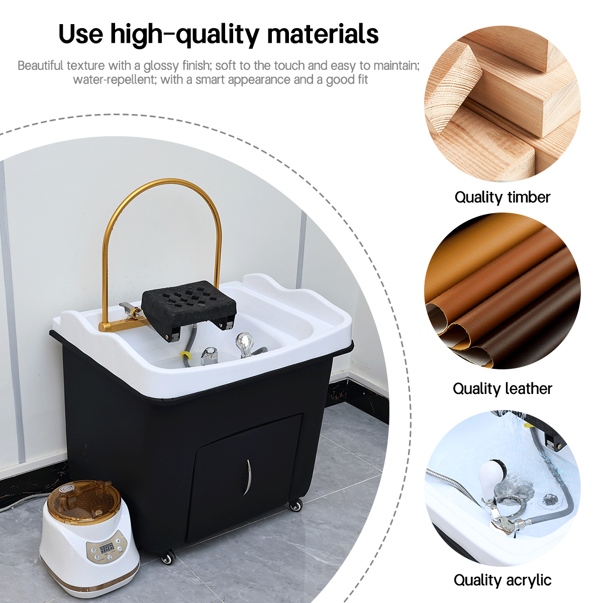 Movable head treatment basin water circulation beauty hair spa salon shampoo sink for barbershop