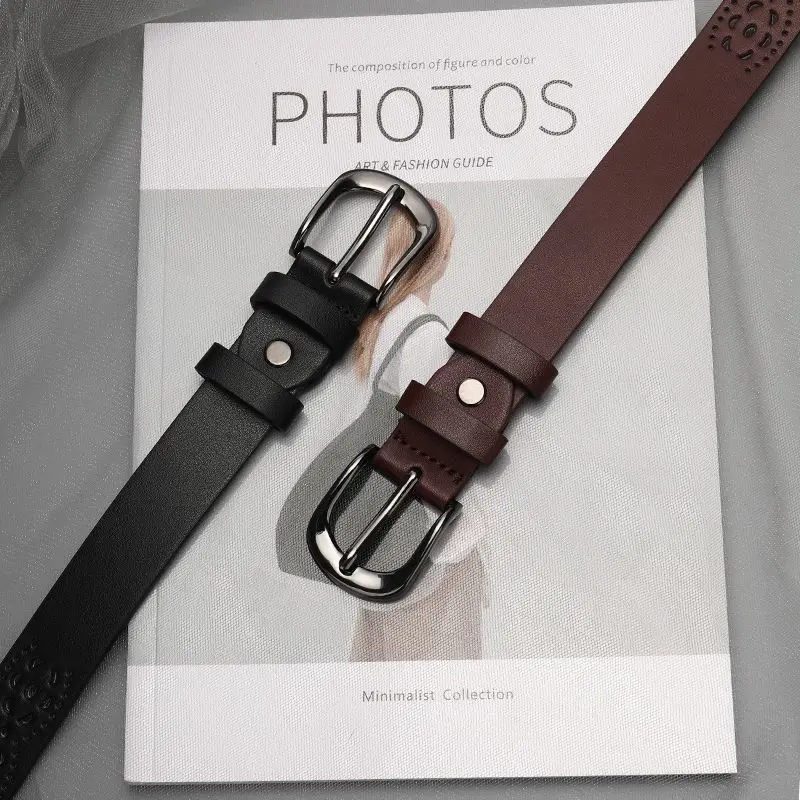 Belt for women's versatile, non perforated belt decoration, thin jeans with hollowed out design, feeling niche and trendy