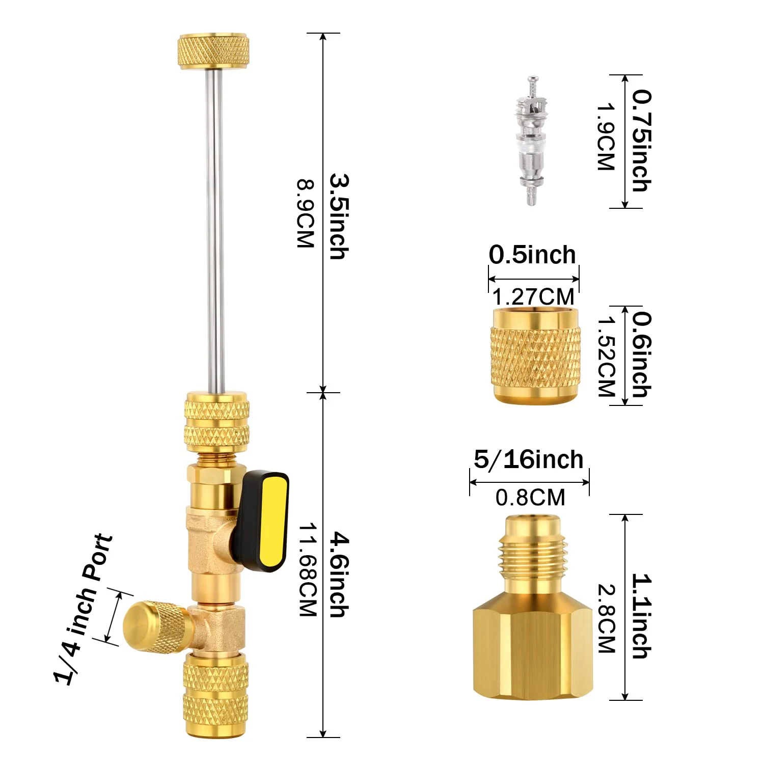 Kit d'outils d'installation de dissolvant de noyau de Valve, avec Port double taille 1/4 et 5/16 pour la réparation du système CVC R22 R12 R407 R410 R404 R32 R600