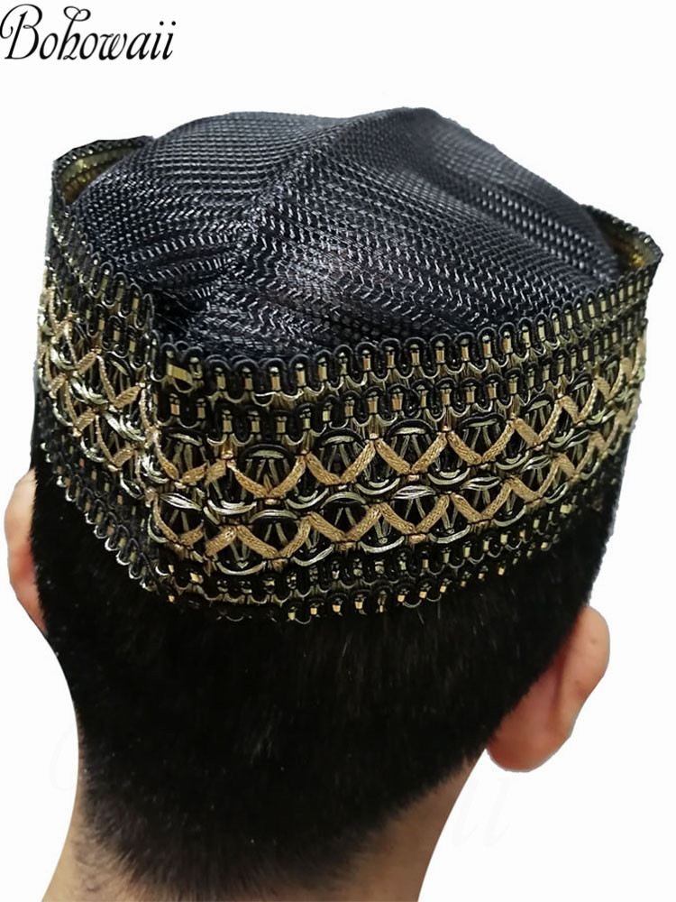 BOhowaii-男性用のイスラム教徒の帽子,特別な日のためのファッショナブルな衣服,アジアのkufiの祈りのためのヘッドギア,クール,夏