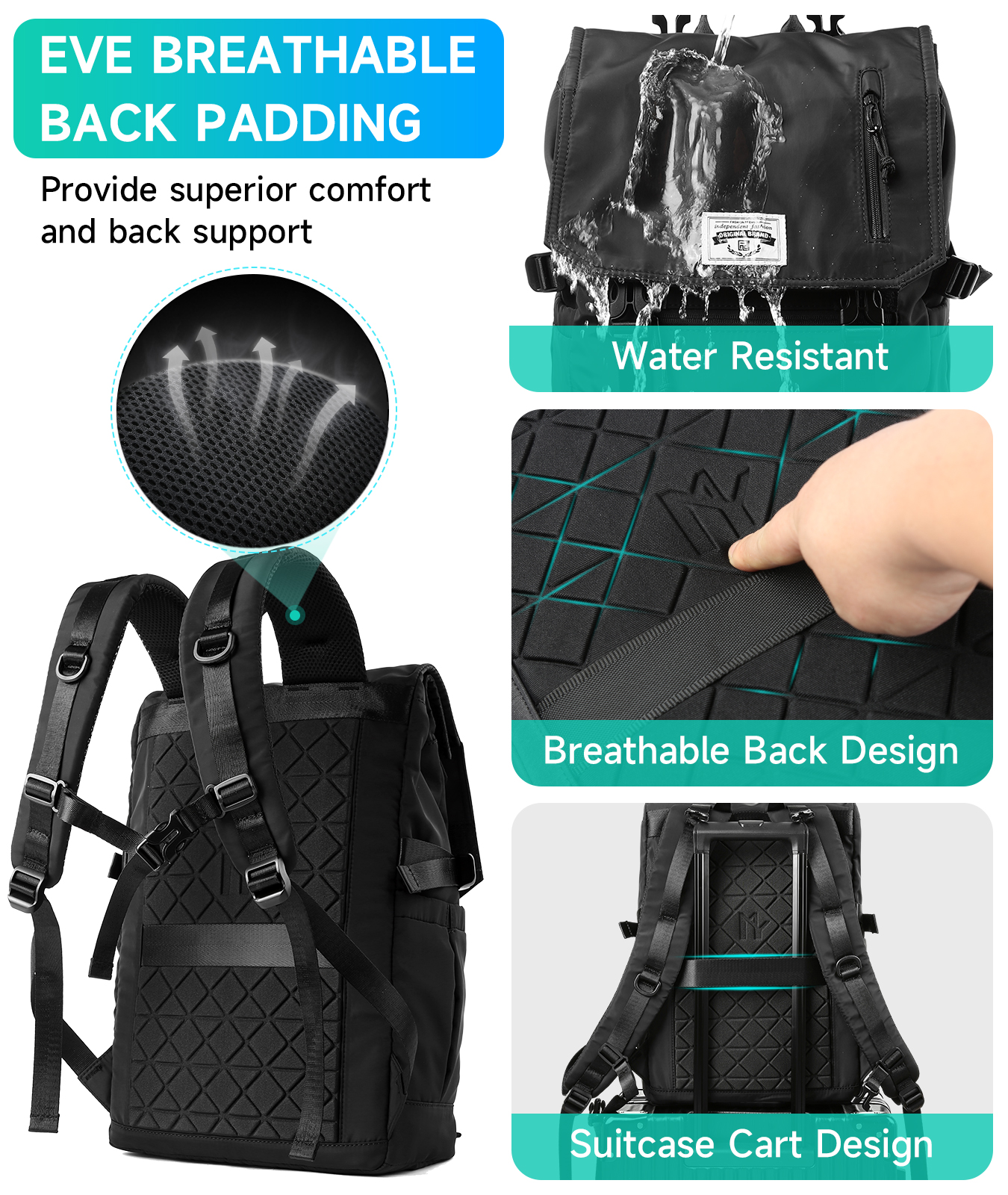 ロールトップ ラップトップ バックパック 15.6 インチのラップトップに適合、大容量の拡張可能なトラベル バックパック、防水スポーツ ハイキング リュックサック