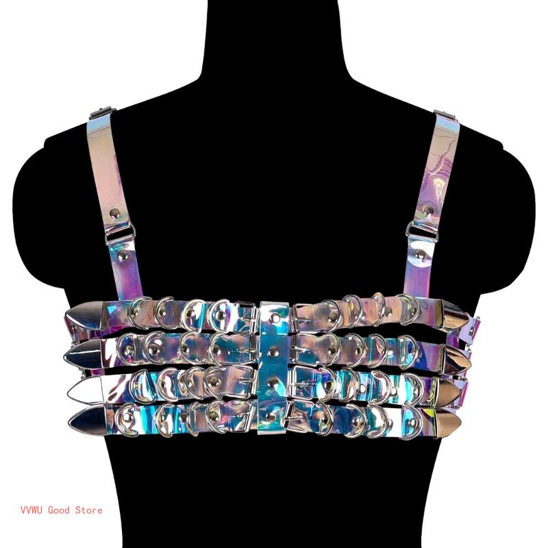 Cinto corrente peito punk para mulheres camadas arnês corrente peito para baile dança