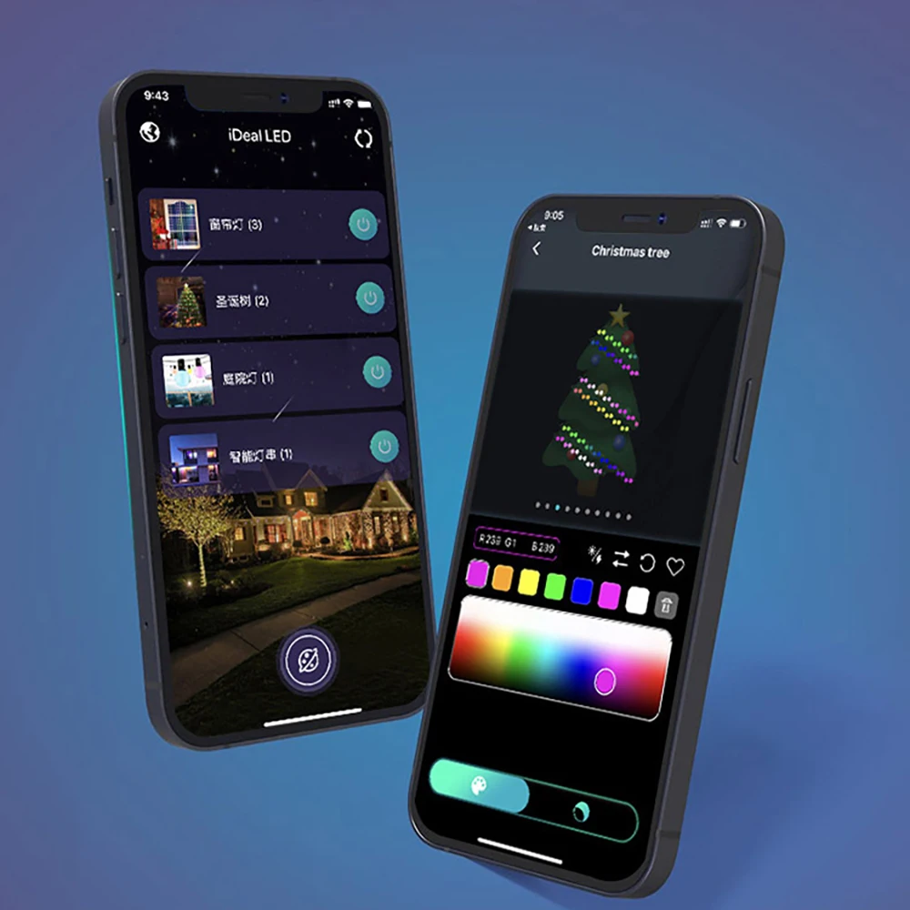 Tira de luces LED decorativa navideña para exteriores con RGB IC IDeal Bluetooth APP Control WS2812B LED cadena de luces de cuento de hadas