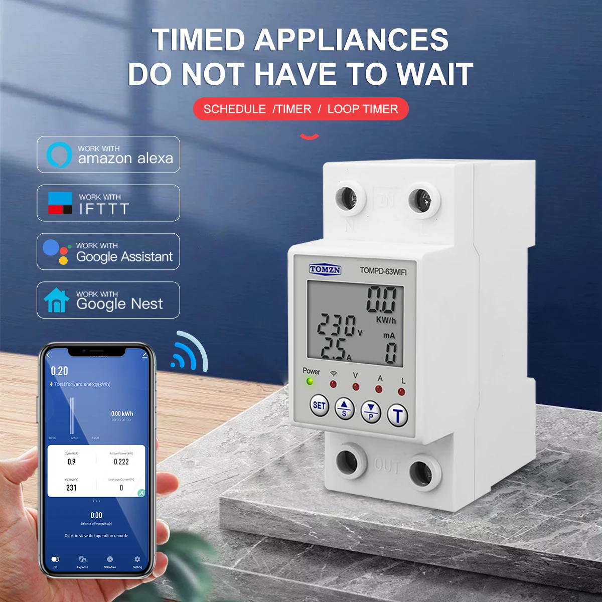 Reclosable smartlife TUYA WIFI Circuit breaker 63A 110V 220V Energy Meter วัดจับเวลาแรงดันไฟฟ้าป้องกันการรั่วซึม