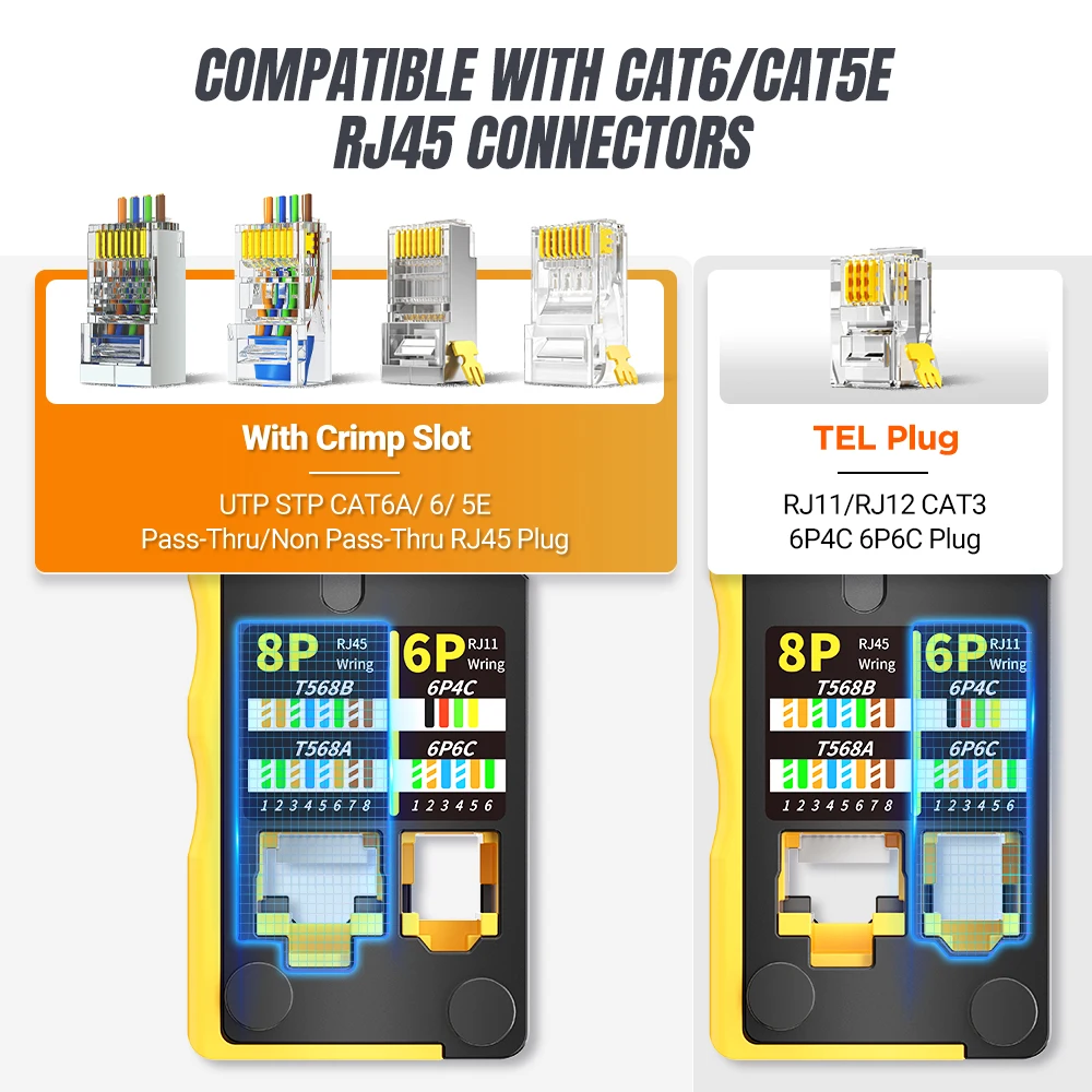 AMPCOM RJ45 ネットワーク クリンパ パススルー多機能イーサネット圧着ペンチ LANTEL 用圧着/カット/ストリップ (RJ11/CAT5E/6 UTP STP)