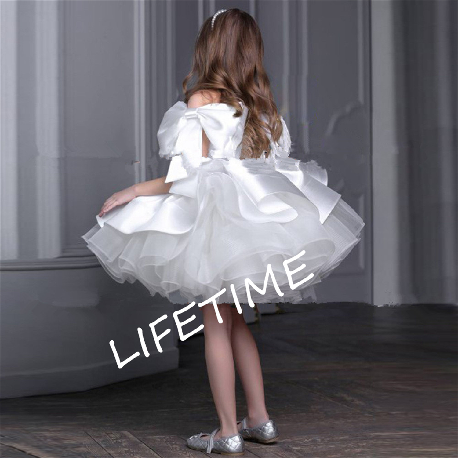 Vestido Puff de um ombro feminino, rosa, manga comprida, espumante, beading, lantejoulas, vestido de primeira comunhão, fofo, vestidos de festa