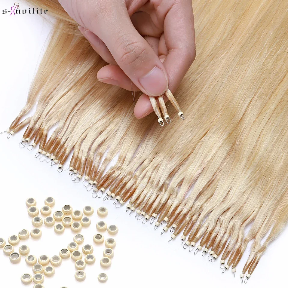 S-noilte 1g/fio nano anéis micro links extensões de cabelo humano micro grânulo pré ligado 16-24 polegada 50 pçs em linha reta loira natural