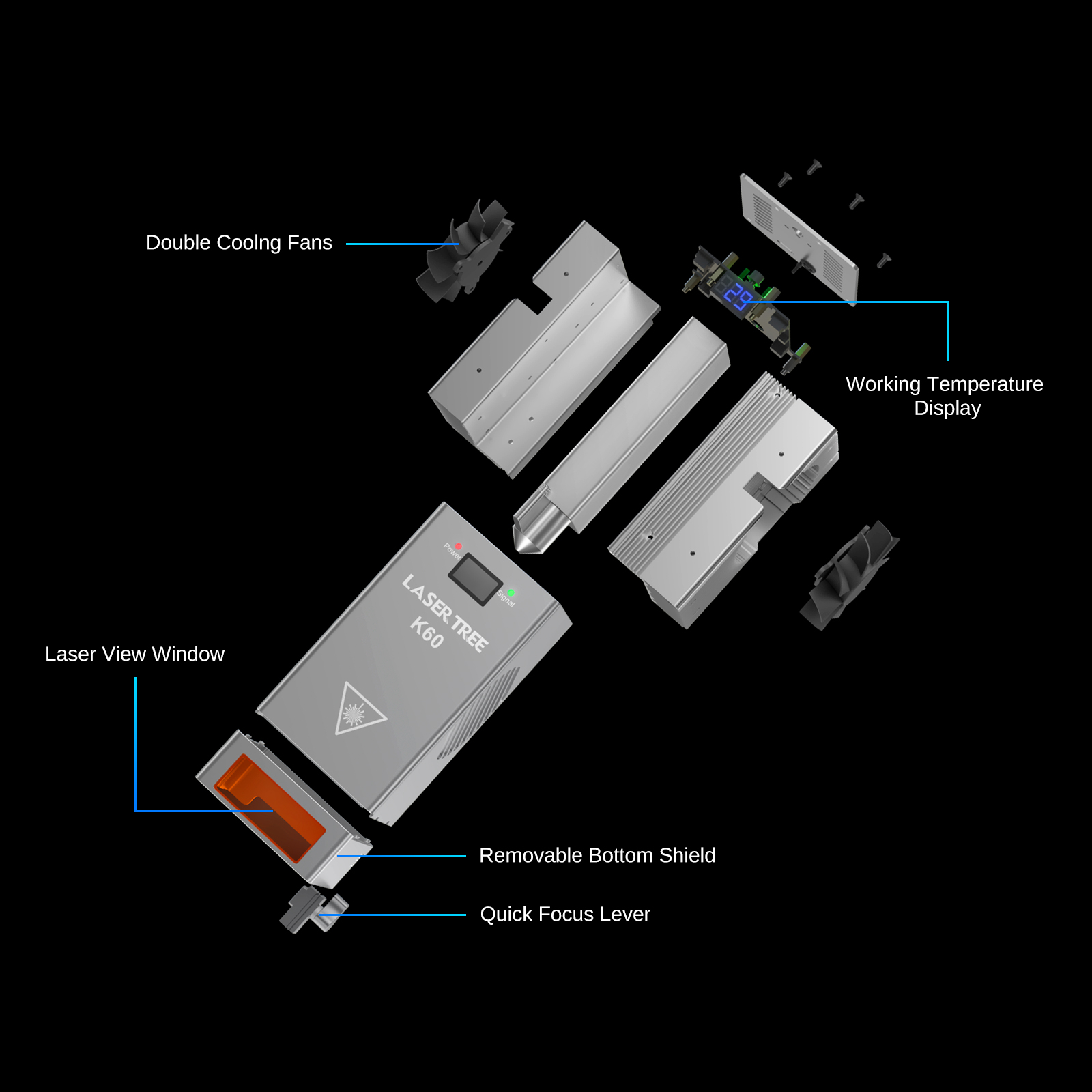 LASER TREE 60W 40W 30W 20W Modulo laser con air assist TTL Modulo luce blu per incisore laser CNC Taglio strumenti di lavorazione del legno
