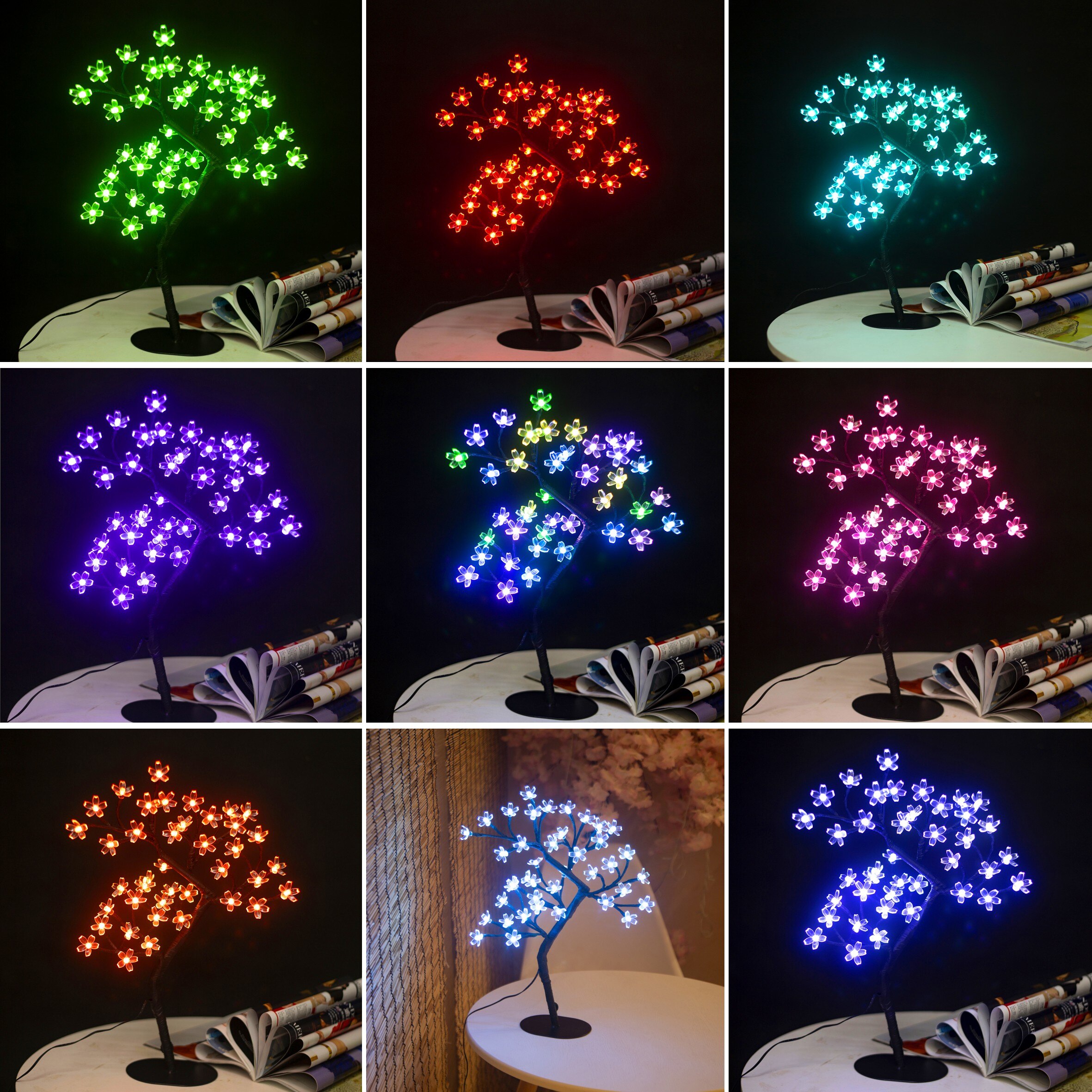 USB Alimentado Cherry Blossom Tree Light, Árvore Bonsai Lâmpada, iluminado Tabletop, Flor Artificial, Home Decor, 17 ", 40 LEDs