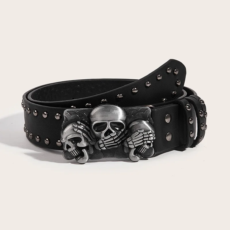 Cinturones de diseño para mujer, marca de lujo de alta calidad, remache gótico Punk, pantalones vaqueros negros, cinturón Unisex para hombre, cinturón con hebilla de calavera y pata para hombre
