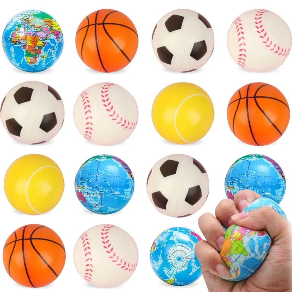 6 cm Mini-Stressbälle, PU-Sportbälle für Kinder, Basketball, Baseball, Fußball, Tennis, Globus, Quetschbälle für Stressabbau