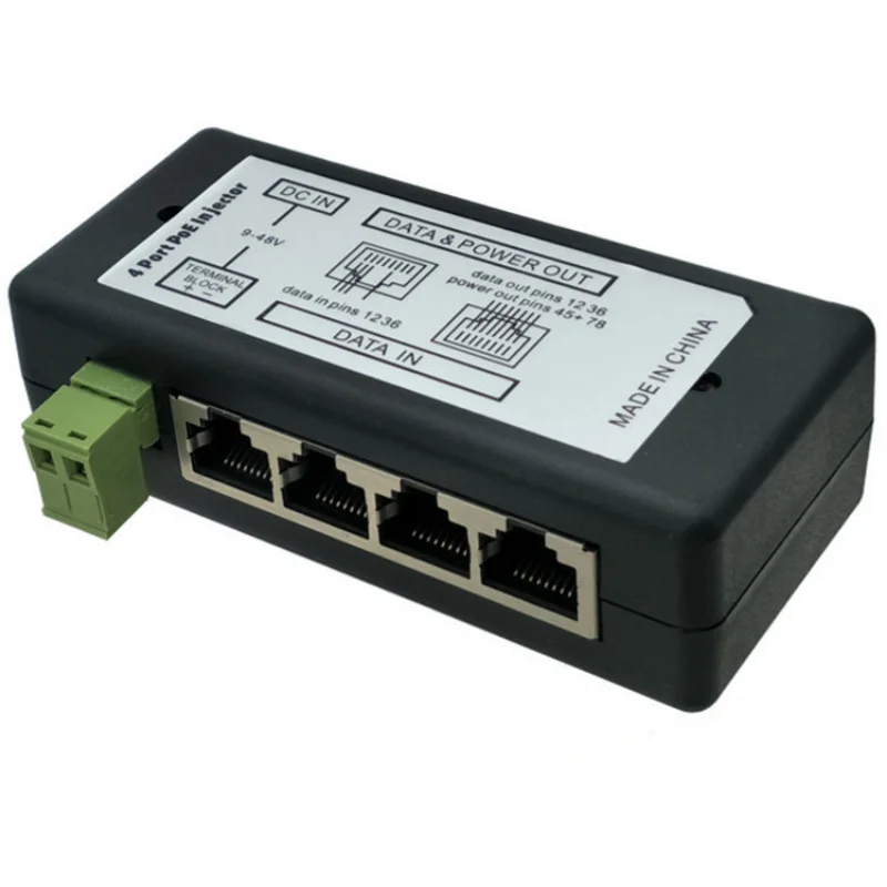 4 puertos LAN alimentación pasiva sobre módulo Ethernet inyector DC 9-48V cámara IP fuente de alimentación adaptador de interruptor PoE caja PoE