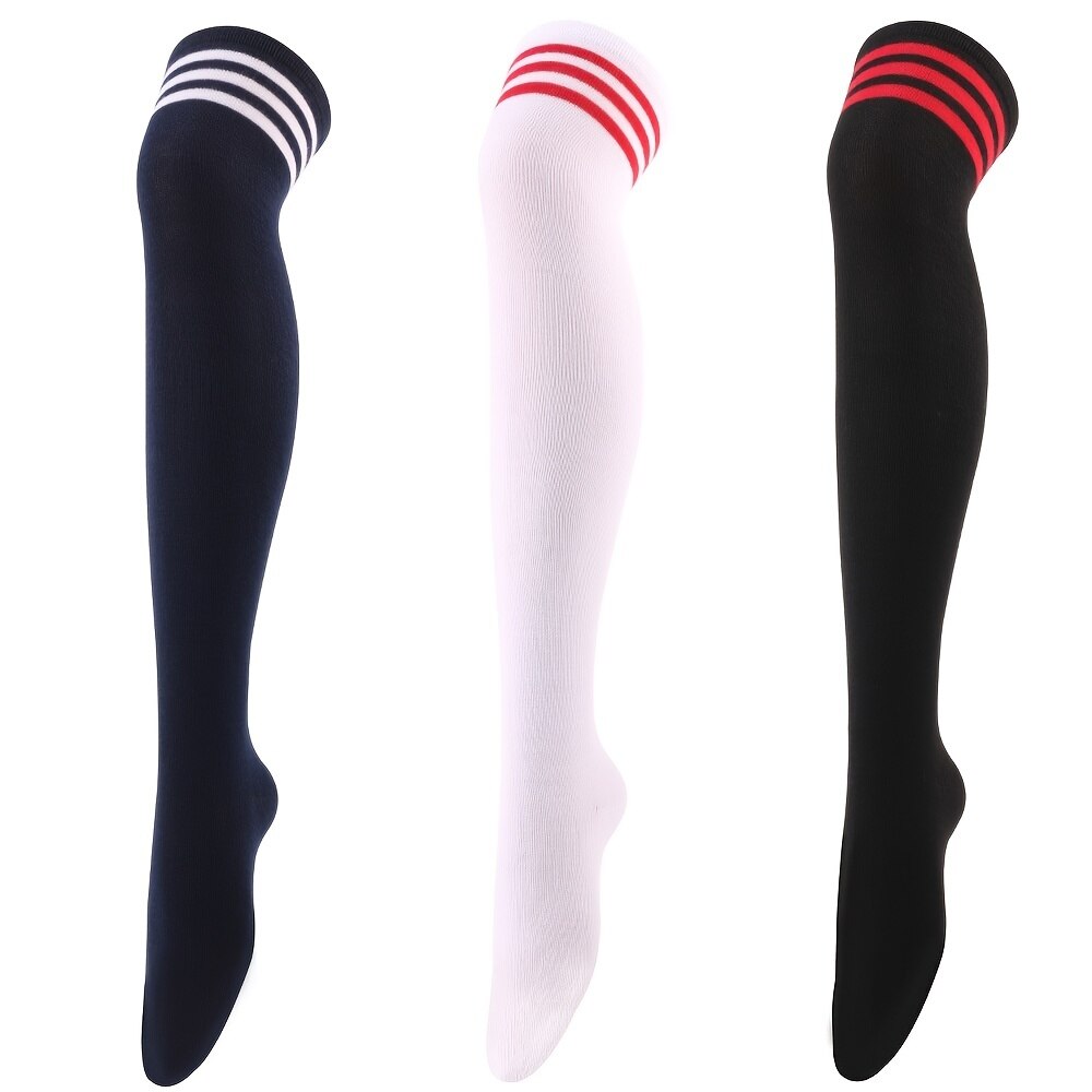 Calcetines altos hasta el muslo a rayas para mujer, medias cómodas que combinan con todo, medias por encima de la rodilla, 2 pares