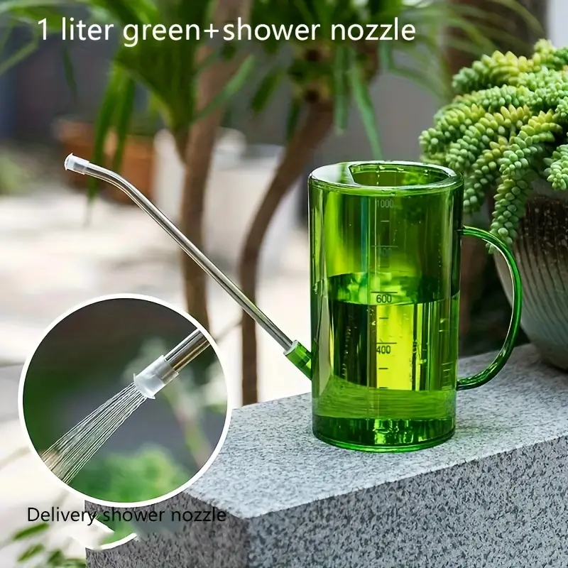 Regadera de caño largo de 1L con juego de pala de jardinería, olla de pulverización para riego de jardín para plantas de interior y exterior, flores para oficina