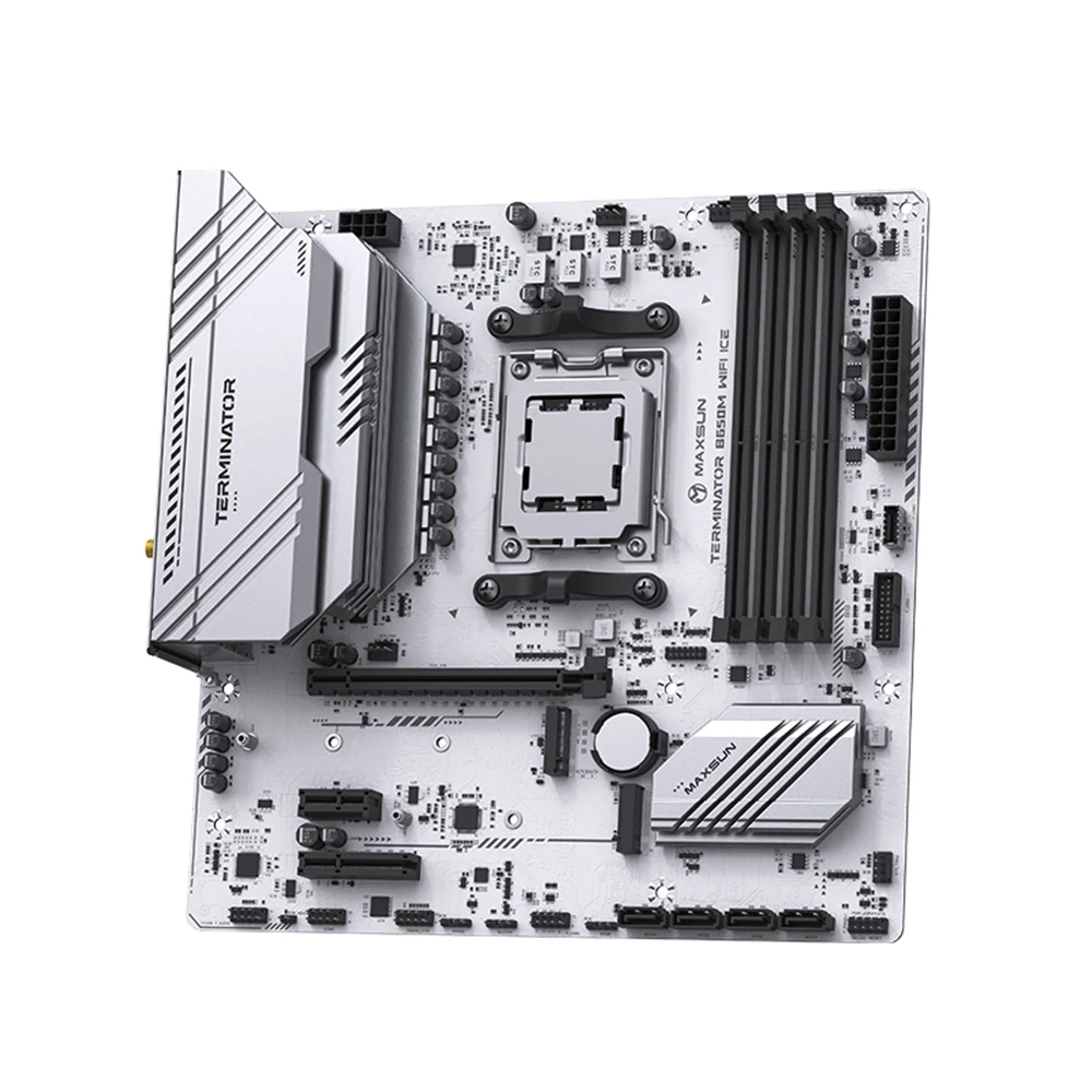 MAXSUN Terminator B650M WIFI ICE AM5 compatible con CPU serie Ryzen 7000/8000/9000 4 * ranuras de memoria DDR5 DIMM PCIe x16 5,0 M.2 SATA3.0