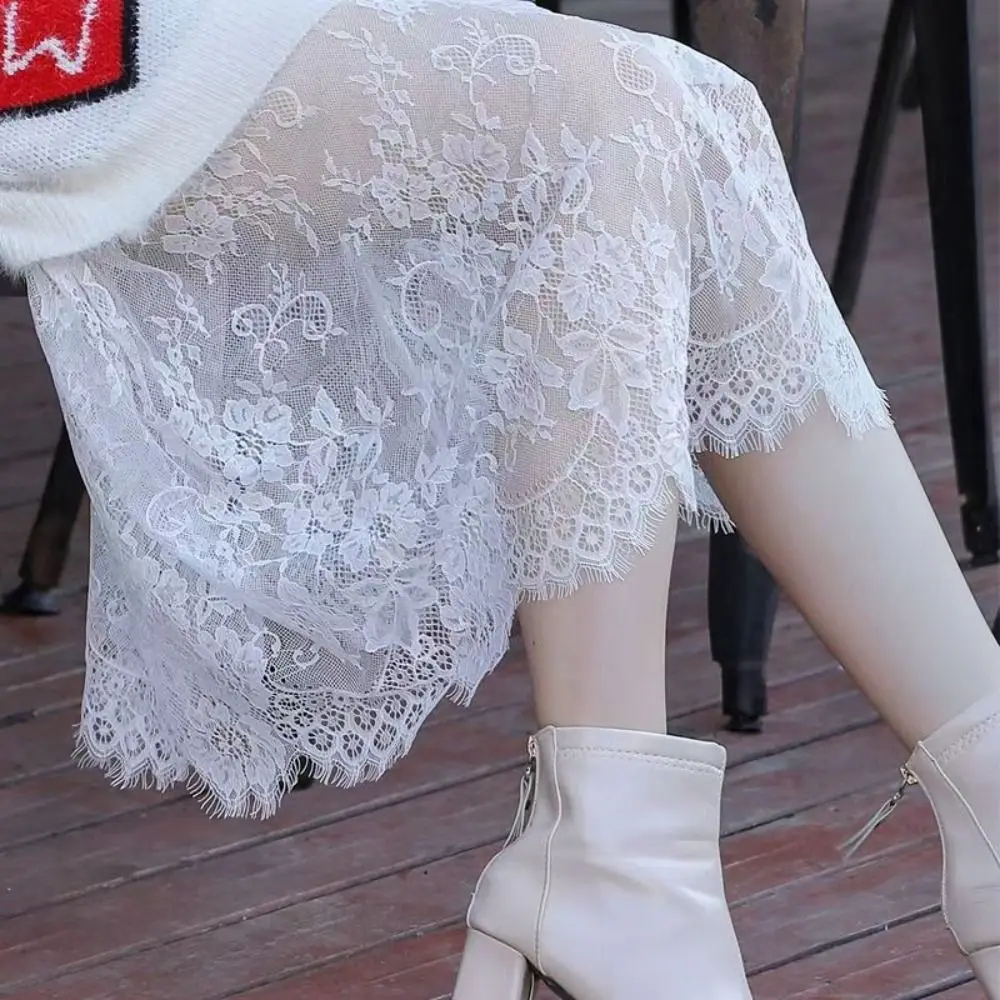 Falda interior de encaje de flores a la moda, falda interior de malla antideslumbrante de 75cm, vestido holgado con forro de cintura alta, enagua para mujeres y niñas