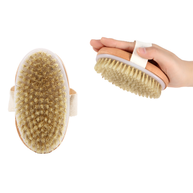 Clearance_Wood Handborstel Exfoliërende badborstel Droge en natte badborstel Airbag Massager Varken Bakkebaarden Scrub Brush_Continuous up