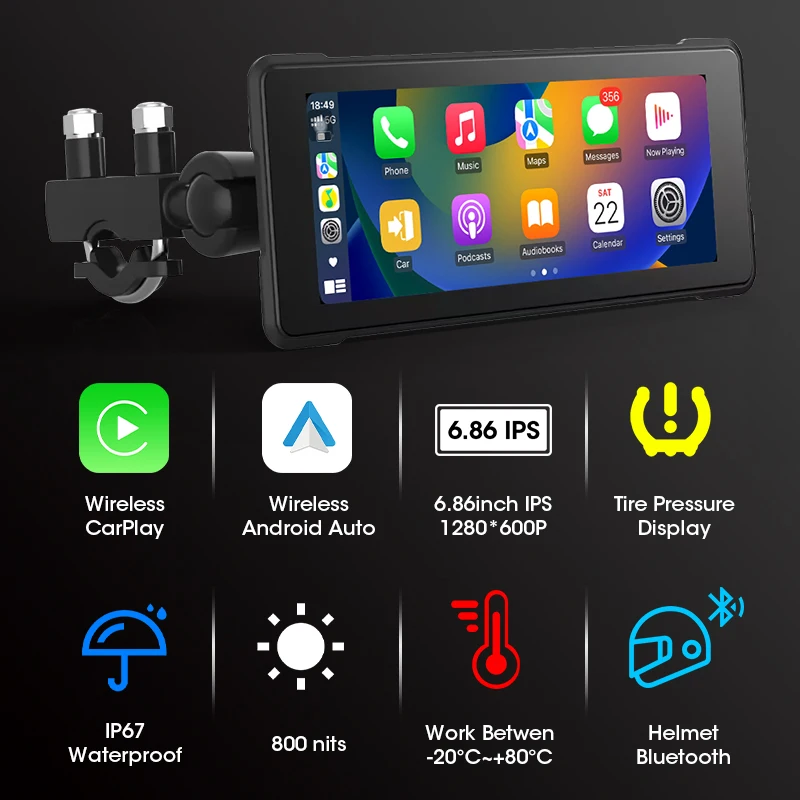 6,86 zoll Motorrad DVR Navigation CarPlay Kamera Linux IP67 Wasserdicht Dual Bluetooth Für Moto bildschirm Drahtlose Android Auto