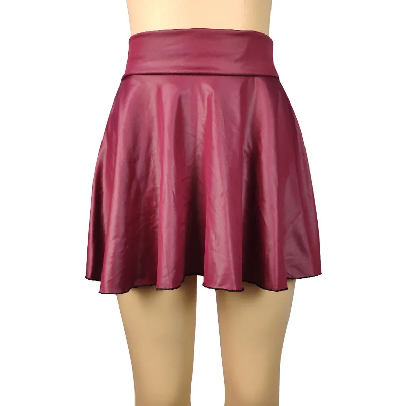 Mezza gonna strutturata in ecopelle a vita alta per le donne Gonna a trapezio versatile e basic Gonna a ombrello Minigonna sexy e sottile