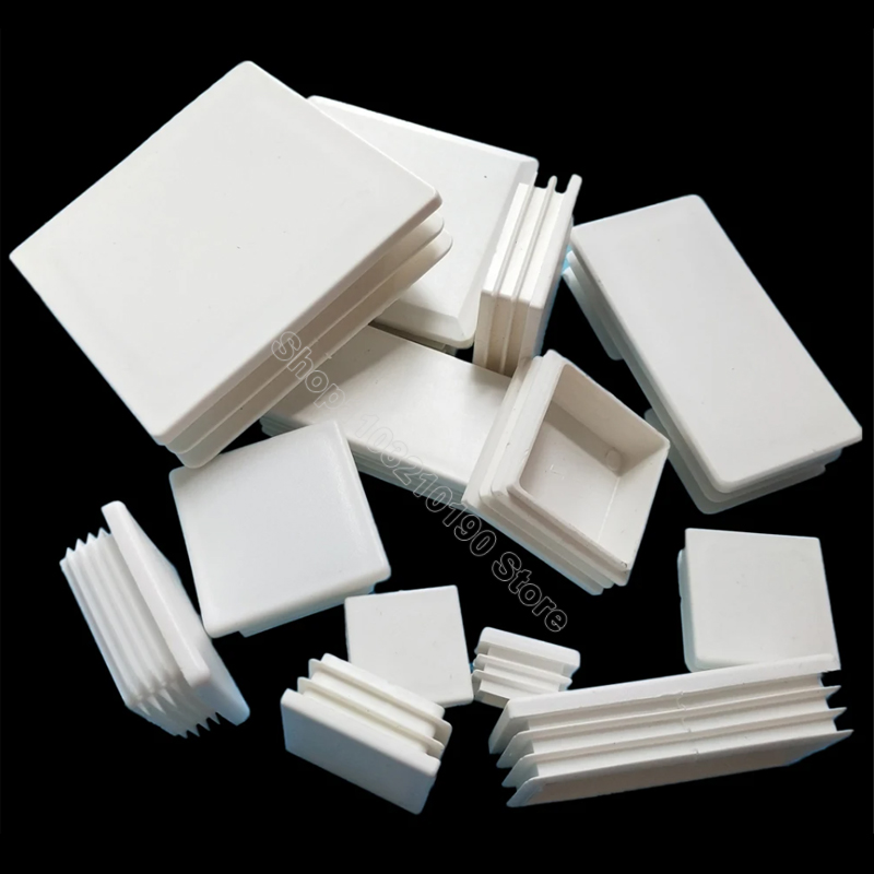 Rechteckige/quadratische weiße Kunststoff-Endkappe, Rohreinsätze, Stopfen, Stopfenabdeckung, Stahl, Tischbeinfüße, 10 x 20 mm bis 200 x 200 mm