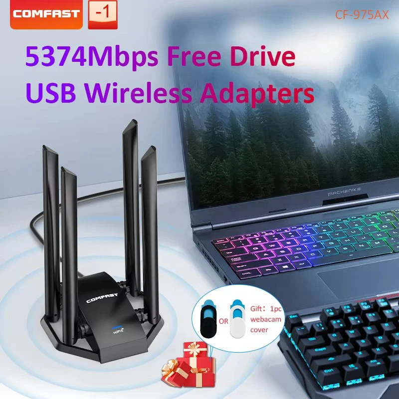 Adaptador USB Wifi6 de 5374Mbps AX5400 Tri-banda 2,4G/5G/6GHz Gigabit tarjeta de red para juegos Wifi Dongle 4 receptor de antena para Win10/11