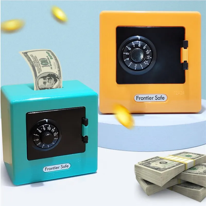Mini banco caixa de dinheiro retro atm rotação senha moedas de dinheiro caixa de poupança banco cofre depósito automático notas presente de natal
