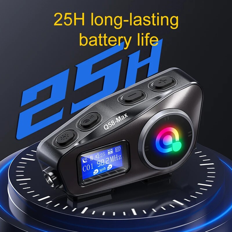 Q58-MAX-Auriculares Bluetooth para casco de motocicleta, intercomunicador con iluminación LED Dual de 500M, IP65, impermeable, estéreo, Radio FM