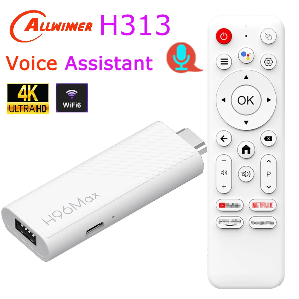 H96 Max Allwinner H313 Android TV Stick Quad Core 4K Wifi6 Voice Assistant Remote Control Game Media Player Smart TV Box